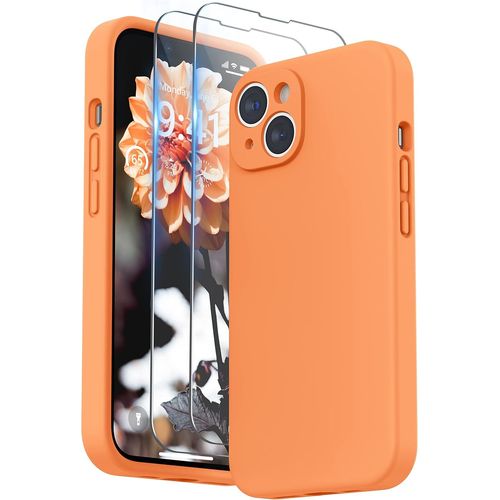 KAL-Coque Silicone Liquide Compatible Avec Iphone 14 6,1 Pouces, Protection Individuelle Pour Chaque Objectif Épaissie Silicone Premium Etui Pour Iphone 14 6,1, Marigold Orangé