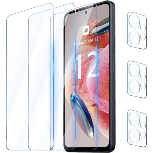 Pack 3 Verres Trempés + 3 Protections Objectifs Pour Xiaomi Redmi Note 12 4g 6,67"" ¿ Dureté 9h, Hd, Anti-Rayures, Sans Bulles, Tactile