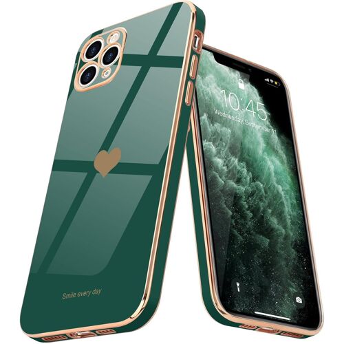 KAL-Coque Pour Iphone 11 Pro Max En Tpu Galvanisé Or Avec Motif Coeur D'Amour Étui Antichoc Pour Filles Et Femmes Housse De Protection Anti-Rayures Pour Iphone 11 Pro Max (Vert Noirâtre)