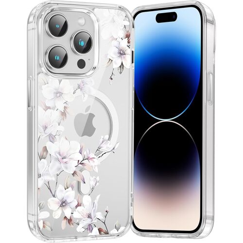 SJZG-Coque Magnétique Pour Iphone 13 Pro Max 6,7"",Compatible Avec Magsafe, Transparente Fille Etui Avec Aesthetic Motif Fleur Dessin, Souple Silicone Mince Tpu Bumper Case Antichoc Housse Cover, 05