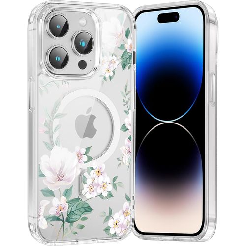 Sjzg-Coque Magnétique Pour Iphone 12 Pro Max 6,7"", Compatible Avec Magsafe, Transparente Fille Etui Avec Aesthetic Motif Fleur Dessin, Souple Silicone Mince Tpu Bumper Case Antichoc Housse Cover,04