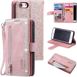 KAL-Coque Pour Iphone 6/Iphone 6S, Etui En Cuir Pu Portefeuille Rétro Antichoc Flip Case Anti-Choc Housse Avec Fentes De Cartes Fonction Support, Fermeture Magnétique - Or Rose