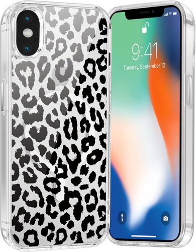TZF-Coque Magnétique pour iPhone XS Max 6,5"", Compatible avec MagSafe, Transparente Fille Etui avec Aesthetic Motif Léopard Dessin, Souple Silicone Mince TPU Bumper Case Antichoc Housse Cover, 03