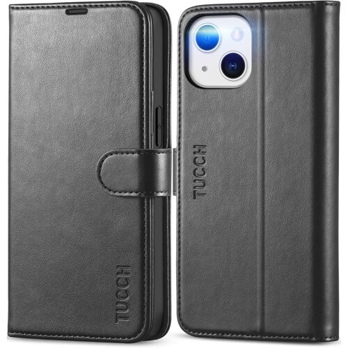 KALANKA-Etui Coque pour iPhone 13 5G, Antichoc TPU Housse iPhone 13 Cuir PU Portefeuille Etui [RFID Blocage] [Béquille] [Fentes pour Cartes] Coque pour iPhone 13 (6,1 pouces) - Noir
