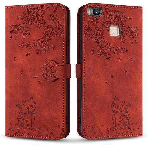 Kal-Coque Pour Huawei P9 Lite, Mince Souple Cuir Pu Étui Avec Magnétique Flip Portefeuille Housse Pour P9 Lite - Chat Café