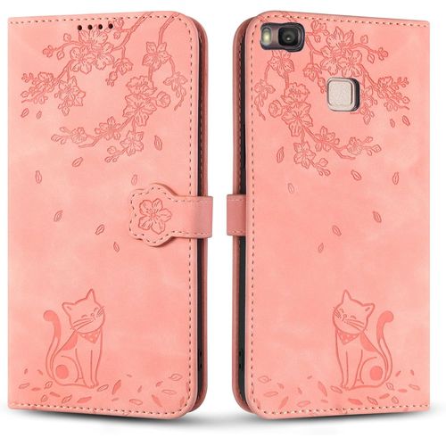 KAL-Coque Pour Huawei P9 Lite, Mince Souple Cuir Pu Étui Avec Magnétique Flip Portefeuille Housse Pour P9 Lite - Chat Rose