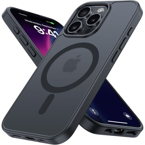 KAL-Coque Mat Pour Iphone 16 Pro Max Magnétique Compatible Avec Magsafe, Étui Translucide Mat Toucher Doux Et Soyeux Housse Arrière Anti-Rayures Givrée Protection Antichoc Militaire Givré Noir