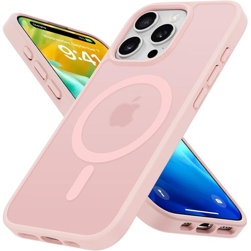Sjzg-Coque Mat Pour Iphone 16 Pro Max Magnétique Compatible Avec Magsafe, Étui Translucide Mat Toucher Doux Et Soyeux Housse Arrière Anti-Rayures Givrée Protection Antichoc Militaire Givré Rose