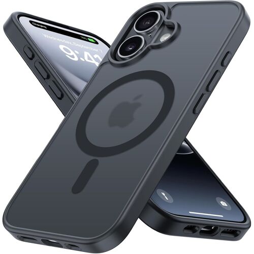 SJZG-Coque Mat Pour Iphone 16 Magnétique Compatible Avec Magsafe, Étui Translucide Mat Toucher Doux Et Soyeux Housse Arrière Anti-Rayures Givrée Protection Antichoc Militaire Givré Noir