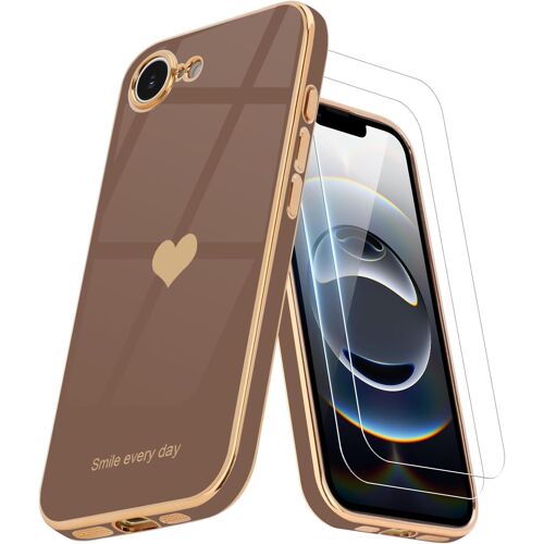 KAL-Coque Compatible Avec Iphone 16E + 2 Films De Protection D'Écran, Coque Pour Fille, Coque De Protection D'Appareil Photo Galvanisée Pour Iphone 16E, Désert Doré