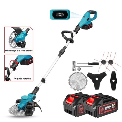 Tondeuse à gazon électrique sans balais de 9 pouces, 36 000 tr/min, outil de jardin pliable avec 2 batteries