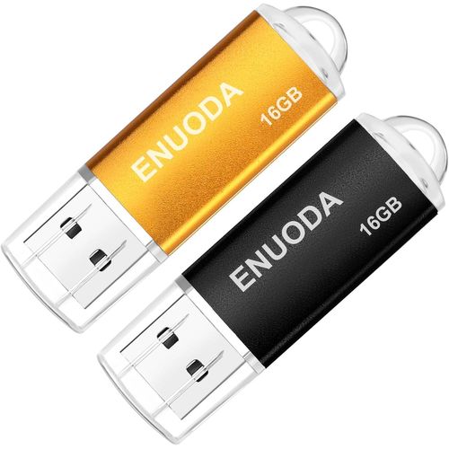 Lot de 2 Clé USB 16 Go USB 2.0 Flash Drive Stockage Mémoire Stick avec Lumière LED (Noir Or)