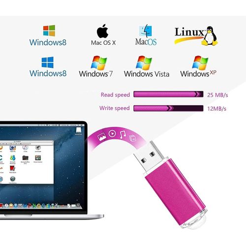 Cle USB 32 Go, Clé USB 2.0 Flash Drive Stockage Disque Mémoire Stick avec Cordes, Ensemble de Deux, Rose/Blanc