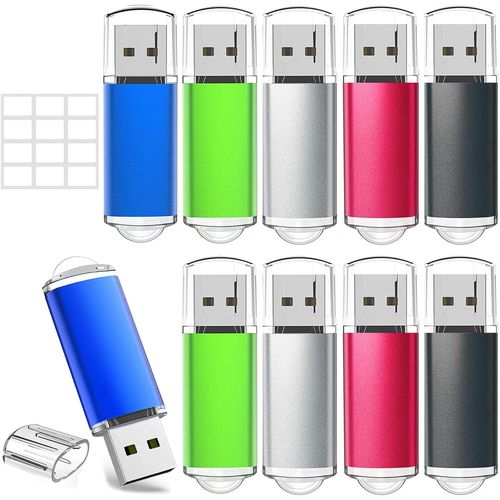 BNHGO-Clé USB 4 Go Lot de 10 Clef USB 2.0 4Go avec Balises utiles pour Le Stockage et la Sauvegarde des données ((Rouge Vert Noir Bleu et Argent)