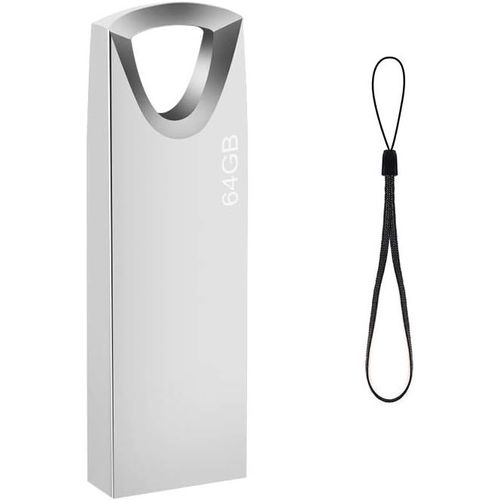 64GB Mini USB Stick 64GB Metal 64 GB Waterproof USB Flash Drive 64 GB with Hook for Laptop/PC/Car etc (Silver)
