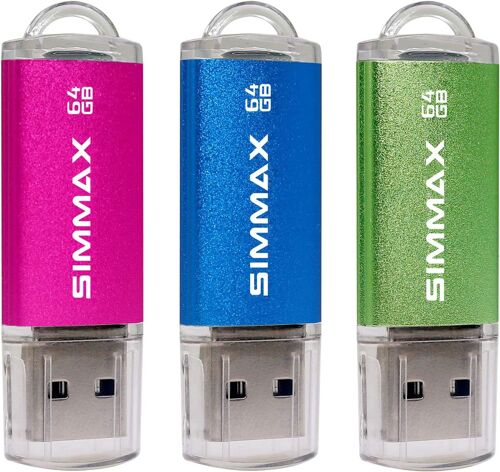 USB Flash Drive 64 GB Pack of 3 Memory Stick USB 2.0 Flash Drive Storage Disk Pendrive (64 GB Pink Blue Green)