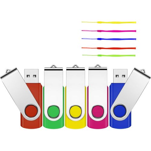 KALANKA-Clé USB 4 Go, USB 2.0 5 pièces Mini Clé USB Mémoire Stick Stockage Rotation Disque avec LED Indicateur pour L'école, Le Bureau, et la Maison (Multicolore)