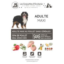 Les Croquettes D'Occitanie, Sac De 12kg Sans Céréales Grand Chien Adulte Poulet, Croquettes Pour Chiens Adultes À Partir De 12 Mois De Moyenne Et Grandes Tailles.