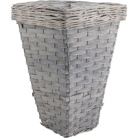 Pot De Fleurs Carré En Bois Et Osier Gris