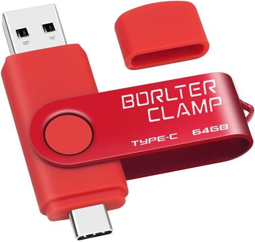 Clé USB Type C 64 Go, BorlterClamp Mémoire Stick Double Connecteur USB C 3.0 U Disque Flash Drive pour Smartphone Android Samsung S10/S9/S8, Huawei Honor, LG, Tablette et Ordinateur (Rouge)