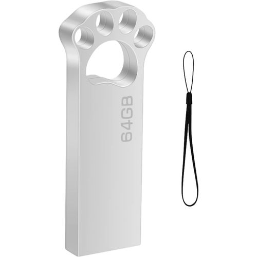 64 GB Metal USB Stick 64 Giga Mini USB Stick 64 GB Waterproof USB 2.0 Pen Drive 64 GB with Hook for Laptop/PC/Car etc (Silver)
