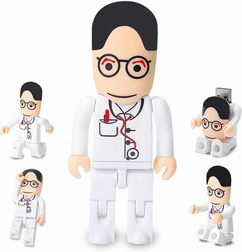 Clé USB 64 Go Modèle de Médecin Mignon Mémoire Stick USB 2.0 Flash Drive pour Stockage de Données Externe, Blanc