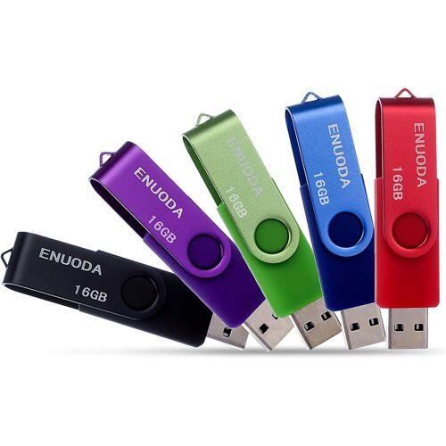 Pack of 5 USB 2.0 Flash Drive Storage Rotating Memory Stick 16 GB (Mixed Colour: Red,Green,Black,Blue,Purple)