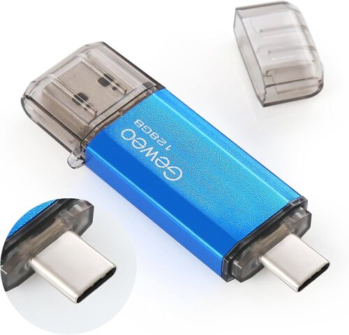 CLé USB 128Go, 2 en 1 OTG Flash Drive USB 2.0 Type C Pen Drive 128 Go Memory Stick pour Smartphone, PC, Ordinateur Portable Stockage de Données (Bleu)