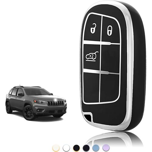Coque Clé,Etui Cles Étui Clés Adapté Pour Jeep Cherokee Renegade Compass Wrangler Dodge Challenger Ram 1500 Chrysler 300c Fiat 500x,Couvre Clef Cache Cle Voiture Telécommande-Smart Key.[D407]