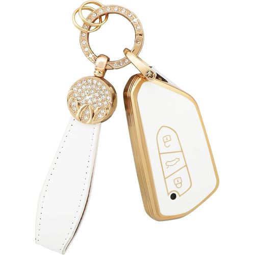 Kalanka-Coque De Clé Pour Vw Golf 8 Id4 Id3 Cupra Formentor Skoda Octavia Enyaq Seat Leon Accessoires 3 Boutons Pour Clé De Voiture À Paillettes Porte-Clés En Tpu Girly Blanc Or
