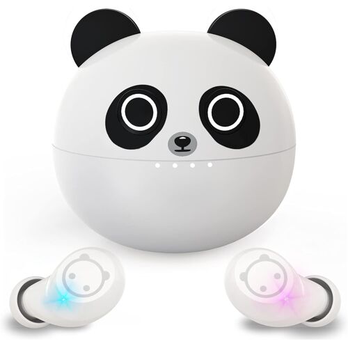 MEVRONISSHOP-Panda Écouteurs intra-auriculaires sans fil, Bluetooth, avec double microphone, léger, avec 36 heures de lecture, basses profondes, stéréo surround 3D, mini étui de chargement portable