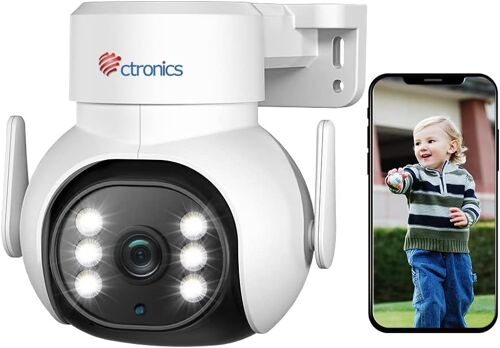 Caméra Surveillance WiFi Exterieure, 360° PTZ IP Camera Nocturne Couleur 30M, Détection Humaine & Suivi Automatique, Montage Mural/Au Plafond, Audio Bidirectionnel (Blanc) (1)
