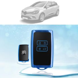 Protection Coque Clé Compatible Avec Renault Clio 5/Captur 2/Megane E-Tech/Austral/Arkana/Zoe 2020-2024, Clio 4/Megane 4/Kadjar/Koleos 2016-2023 Coque De Clé De Voiture En Tpu 4 Boutons (Bleu)