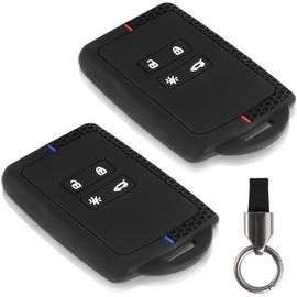 Lbgwp60-Lot De 2 Coque Clé De Voiture Pour Renault Clio Me Koleos Captur Kadjar Kangoo Twingo Talisman Dacia Duster Espace, Protection Coques De Clé En Silicone Tpu Avec 1 Porte-Clés (4 Boutons, Noir