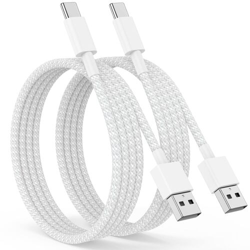 TRAHOO-Cable USB C pour iPhone 16 17 15 Pro Max Plus,USB C vers USB Charge Rapide [1M+2M/Lot de 2] Câble Type C Nylon Tressé Cable Voiture pour Apple CarPlay Compatible avec Galaxy S25 S24 S23,iPad P