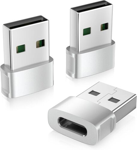 Adaptateur USB vers USB C 3Pack,Type C Femelle vers USBA Mâle Convertisseur Chargeur pour iPhone 17 16 16e 15 Pro Max,Airpods 4,iPad Air 5 Mini 7,Samsung Galaxy S25 S24 A55 A54,iWatch 10