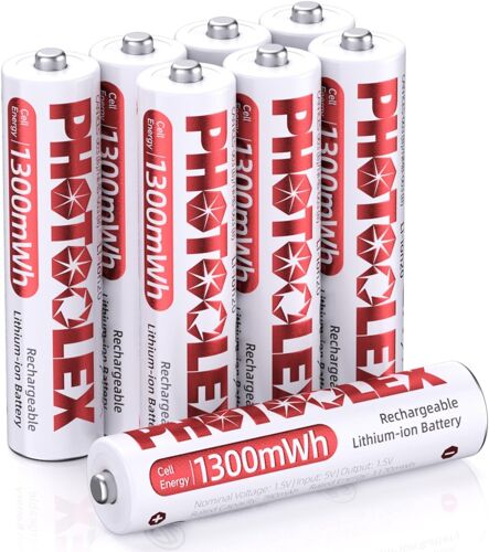 8PCS Piles Rechargeables AAA 1300 mWh, Piles AAA au Lithium 1,5 V Haute Puissance, Triple A Pile Plus de 1 600 Cycles Longue durée (sans Chargeur)