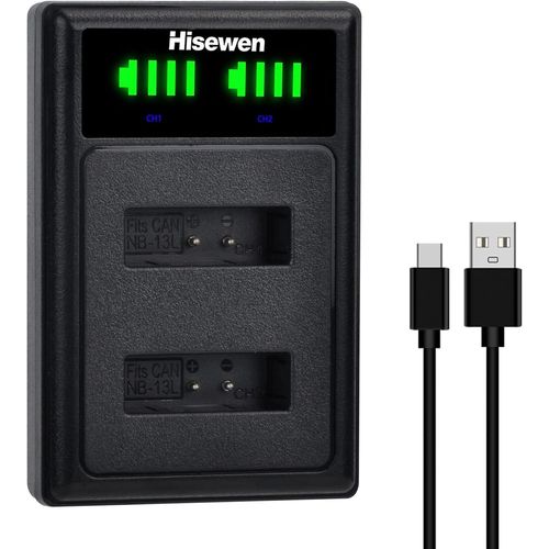 NB13L NB-13L Chargeur de Batterie Double LED pour Canon PowerShot G7X Mark II,G1X Mark III,G5X,G9X,SX620,SX720,SX730,SX740 HS-Noir