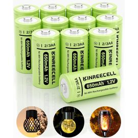 Lot de 12 piles Ni-MH 2/3 AA 1,2 V 650 mAh haute capacité 1,2 V pour lumière solaire de jardin
