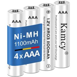 Piles Rechargeables AAA(Lot de 4), Piles AAA Rechargeables 1100mAh 1,2V Ni-MH Haute Capacité Rechargeable 1200-1500 Cycles - Piles solaires Rechargeables