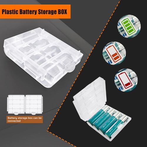 4 Pièces 8x 1.5V AA Supports de Piles, 12V Double Face Boîte de Batterie, AA Support de Batterie avec Prise Femelle USB, avec Boîte à Piles en Plastique