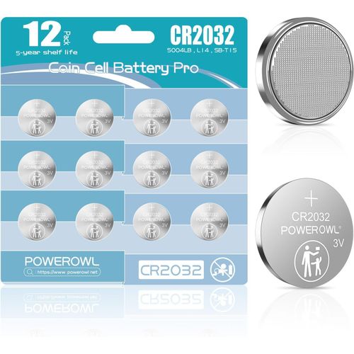 Piles CR2032 Pile Bouton Lithium 3V,Lot de 12,avec (DL2032/KCR2032/BR2032/ECR2032)