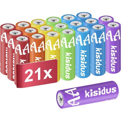 Piles AA 1.5V Pile LR6 Alcaline Coloré en 7 Couleurs pour Le Quotidien Lot de 21 pcs