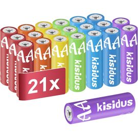 Piles AA 1.5V Pile LR6 Alcaline Coloré en 7 Couleurs pour Le Quotidien Lot de 21 pcs