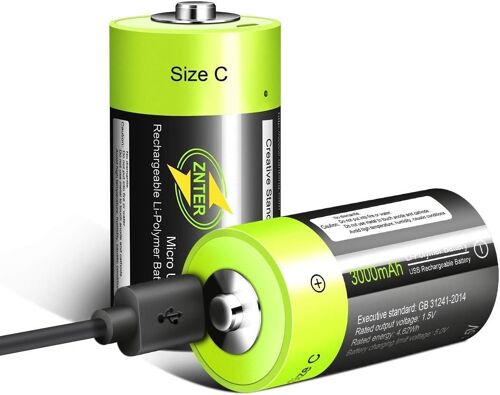 2 pièces Batterie au Lithium C,Piles Rechargeables Micro USB C Zelle,Batterie C Rechargeable,1,5 V, 3000 mAh,Performance Durable et Durable