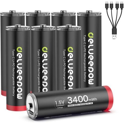 KGABERY-Piles Rechargeables Aa 1,5V Lithium 3400Mwh De Haute Capacité,Pile Aa Lithium Rechargeable 1500 Cycle Usb C 8 Piles
