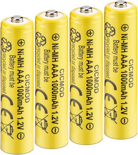 Piles Rechargeables Ni-MH AAA 1000mAh, HR03 1.2V Haute Capacité, AAA Batterie Rechargeables, Lot de 4 pour Produits Solaires, électroniques Quotidiens