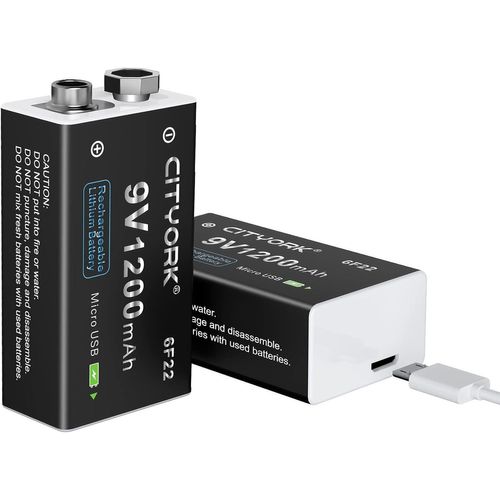 2 Pack 9v 1200mah Pp3/Mn1604/6f22/6lr61 Rechargeable Lithium Battery Usb Rechargeable Battery With Micro Usb Charging Port For Smoke Detector,Gas Stove Etc.