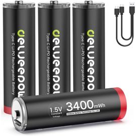 KGABERY-Pile Rechargeable Aa 1,5V Lithium 3400Mwh De Haute Capacité,Pile Aa Rechargeable Usb C 4 Piles 1500 Cycle