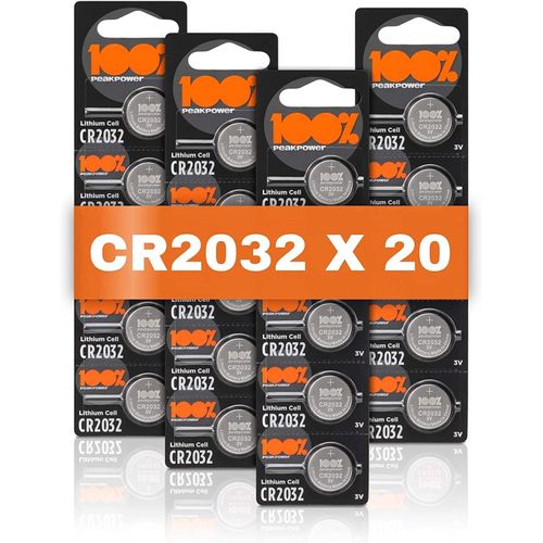 Piles Cr2032 - Lot De 20 | 100% Peakpower | Bouton Lithium Cr 2032 3V- Haute Performance Pour Dispositifs Portables Et Médicaux, Porte-Clés Et Balances[Z390]